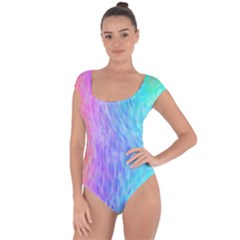 Aurora Rainbow Orange Pink Purple Blue Green Colorfull Short Sleeve Leotard  by Mariart