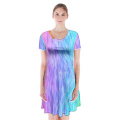 Aurora Rainbow Orange Pink Purple Blue Green Colorfull Short Sleeve V-neck Flare Dress by Mariart