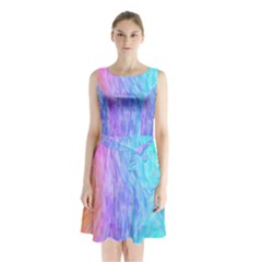 Aurora Rainbow Orange Pink Purple Blue Green Colorfull Sleeveless Waist Tie Chiffon Dress