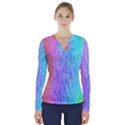 Aurora Rainbow Orange Pink Purple Blue Green Colorfull V-Neck Long Sleeve Top View1