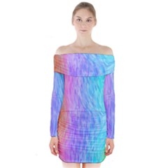 Aurora Rainbow Orange Pink Purple Blue Green Colorfull Long Sleeve Off Shoulder Dress