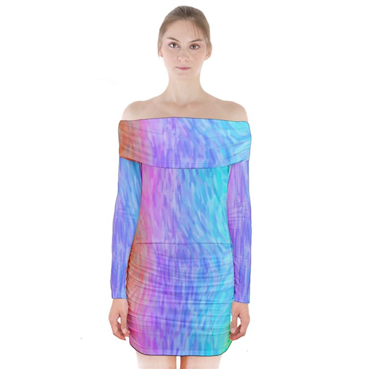 Aurora Rainbow Orange Pink Purple Blue Green Colorfull Long Sleeve Off Shoulder Dress