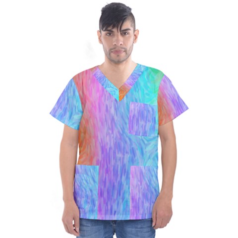 Aurora Rainbow Orange Pink Purple Blue Green Colorfull Men s V-neck Scrub Top by Mariart