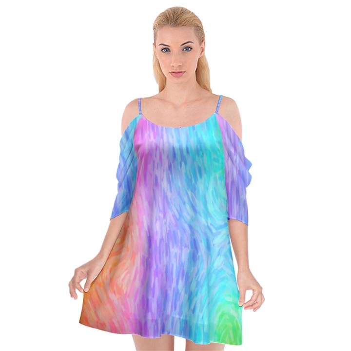 Aurora Rainbow Orange Pink Purple Blue Green Colorfull Cutout Spaghetti Strap Chiffon Dress