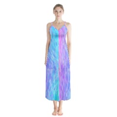 Aurora Rainbow Orange Pink Purple Blue Green Colorfull Button Up Chiffon Maxi Dress