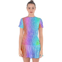 Aurora Rainbow Orange Pink Purple Blue Green Colorfull Drop Hem Mini Chiffon Dress by Mariart