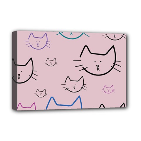 Cat Pattern Face Smile Cute Animals Beauty Deluxe Canvas 18  X 12  