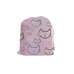 Cat Pattern Face Smile Cute Animals Beauty Drawstring Pouches (medium)  by Mariart