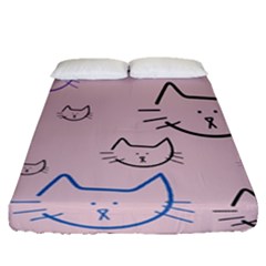 Cat Pattern Face Smile Cute Animals Beauty Fitted Sheet (queen Size) by Mariart