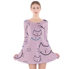 Cat Pattern Face Smile Cute Animals Beauty Long Sleeve Velvet Skater Dress by Mariart