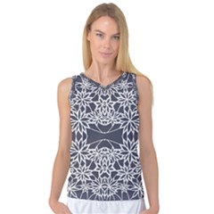 Blue White Lace Flower Floral Star Women s Basketball Tank Top by Mariart