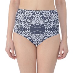 Blue White Lace Flower Floral Star High-waist Bikini Bottoms by Mariart