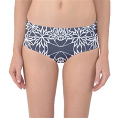 Blue White Lace Flower Floral Star Mid-waist Bikini Bottoms by Mariart