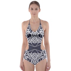 Blue White Lace Flower Floral Star Cut-out One Piece Swimsuit by Mariart