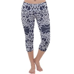 Blue White Lace Flower Floral Star Capri Yoga Leggings by Mariart