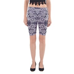 Blue White Lace Flower Floral Star Yoga Cropped Leggings