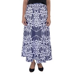 Blue White Lace Flower Floral Star Flared Maxi Skirt