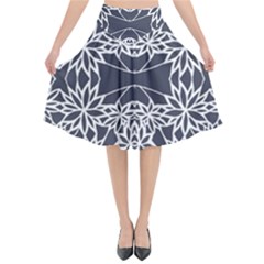 Blue White Lace Flower Floral Star Flared Midi Skirt by Mariart