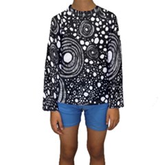 Circle Polka Dots Black White Kids  Long Sleeve Swimwear