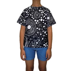 Circle Polka Dots Black White Kids  Short Sleeve Swimwear