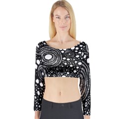 Circle Polka Dots Black White Long Sleeve Crop Top by Mariart