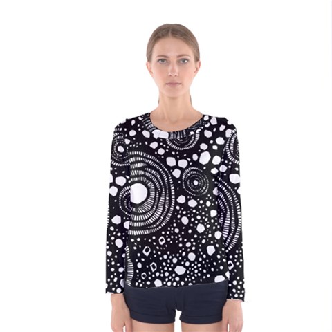 Circle Polka Dots Black White Women s Long Sleeve Tee by Mariart