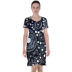 Circle Polka Dots Black White Short Sleeve Nightdress by Mariart