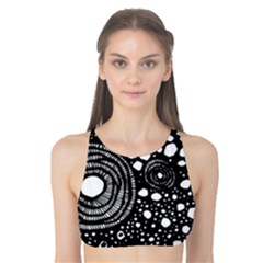 Circle Polka Dots Black White Tank Bikini Top