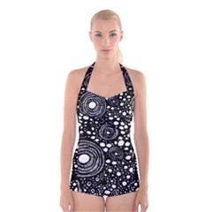 Circle Polka Dots Black White Boyleg Halter Swimsuit  by Mariart