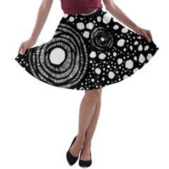 Circle Polka Dots Black White A-line Skater Skirt