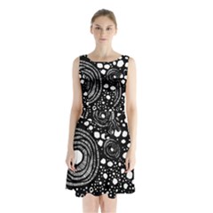 Circle Polka Dots Black White Sleeveless Waist Tie Chiffon Dress by Mariart