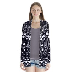 Circle Polka Dots Black White Drape Collar Cardigan