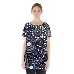 Circle Polka Dots Black White Skirt Hem Sports Top by Mariart