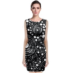 Circle Polka Dots Black White Sleeveless Velvet Midi Dress