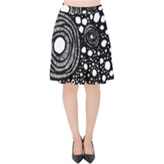 Circle Polka Dots Black White Velvet High Waist Skirt