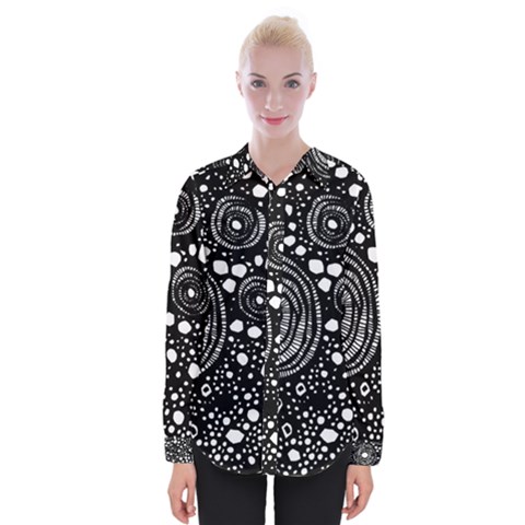 Circle Polka Dots Black White Womens Long Sleeve Shirt by Mariart