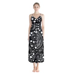 Circle Polka Dots Black White Button Up Chiffon Maxi Dress