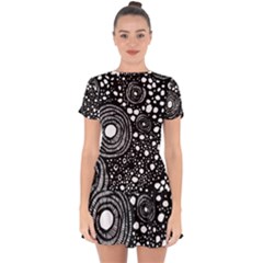 Circle Polka Dots Black White Drop Hem Mini Chiffon Dress