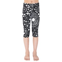 Circle Polka Dots Black White Kids  Capri Leggings 