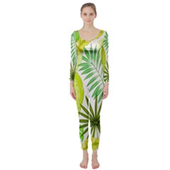 Amazon Forest Natural Green Yellow Leaf Long Sleeve Catsuit