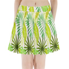 Amazon Forest Natural Green Yellow Leaf Pleated Mini Skirt