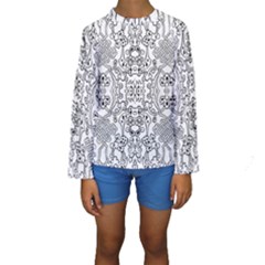 Black Psychedelic Pattern Kids  Long Sleeve Swimwear by Mariart