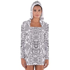 Black Psychedelic Pattern Long Sleeve Hooded T-shirt by Mariart