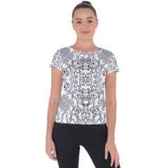 Black Psychedelic Pattern Short Sleeve Sports Top  by Mariart