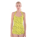 Yellow Flower Floral Circle Sexy Boyleg Halter Swimsuit  View1