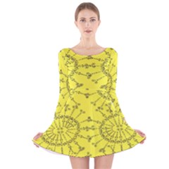 Yellow Flower Floral Circle Sexy Long Sleeve Velvet Skater Dress by Mariart