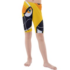 Cute Toucan Bird Cartoon Yellow Black Kids  Mid Length Swim Shorts