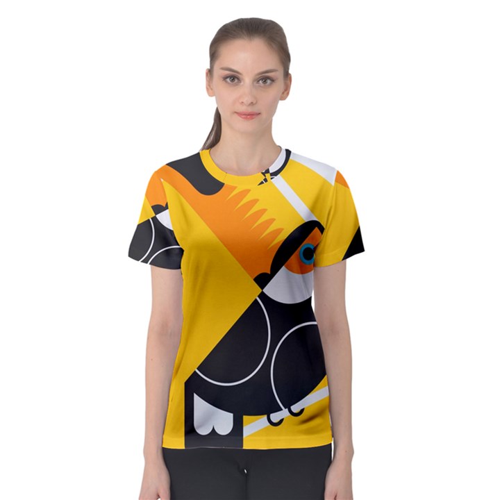 Cute Toucan Bird Cartoon Yellow Black Women s Sport Mesh Tee