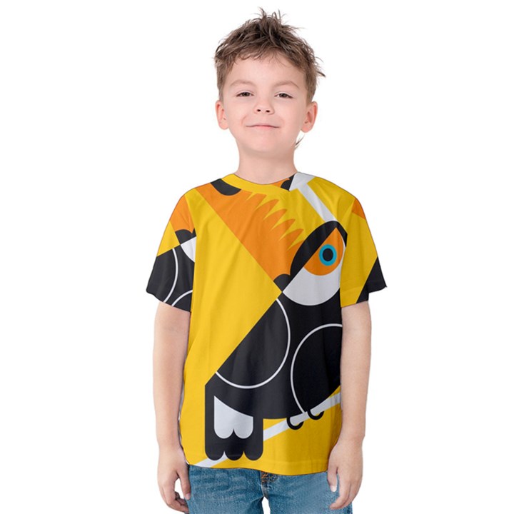 Cute Toucan Bird Cartoon Yellow Black Kids  Cotton Tee