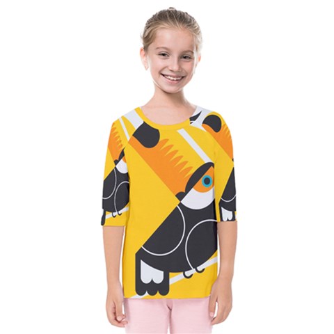 Cute Toucan Bird Cartoon Yellow Black Kids  Quarter Sleeve Raglan Tee by Mariart